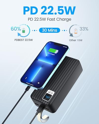 Ultra-High Capacity 50000 m Ah Portable Power Bank – PD 22.5 W Fast Charging Battery Pack with QC 4.0, Multiple Outputs & LED Display for i Phone, Samsung, i Pad, and More – Ultimate On-the-Go Energy Solution