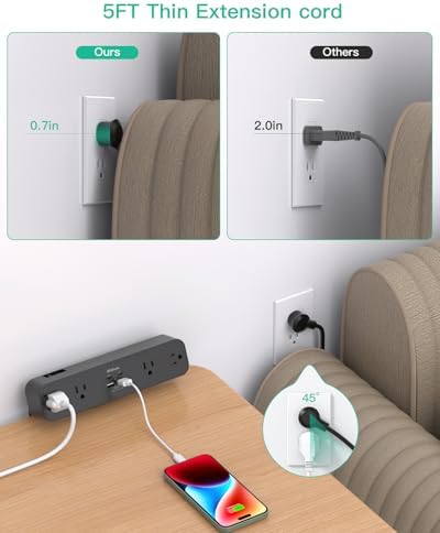 Ultimate PD30 W Desk Clamp Power Strip: 5 Ft Surge Protector with 4 Outlets & 4 USB Ports (2 USB-C) for Rapid Charging – Essential Home Office Accessory Enhancing Workspace Efficiency and Safety