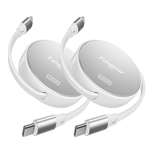 Fasgear High-Power 240 W Retractable USB C to C Charging Cable – Ultra-Fast 5 A Power Delivery for i Phone 15 Plus & Samsung Galaxy S23 – Compact and Durable Tangle-Free Design for Effortless Portability and Efficiency