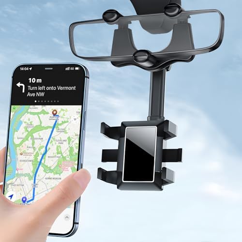 Universal Rear View Mirror Phone Holder: 360° Rotatable & Retractable Car Mount for i Phone 15/14/13/12/11 Pro Max & Samsung Smartphones – Ultimate Hands-Free Driving Solution for Enhanced Safety and Accessibility