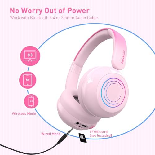 Vibrant LED Bluetooth Headphones for Kids – Lightweight, Hearing-Safe Design with Adjustable Volume Limits, Built-in Microphone, and Ultimate Comfort for School, Travel, and Home – Compatible with Tablets and Smartphones