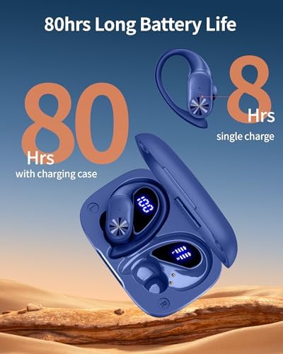 Poc Buds Wireless Bluetooth Earbuds – 80 Hours Playtime, Deep Bass Sound with Digital Display, IPX7 Waterproof Sports Earphones, Ergonomic Earhooks for Secure Fit, Compatible with TV, Phone & Laptop – Stylish Olive Design for Active Lifestyles
