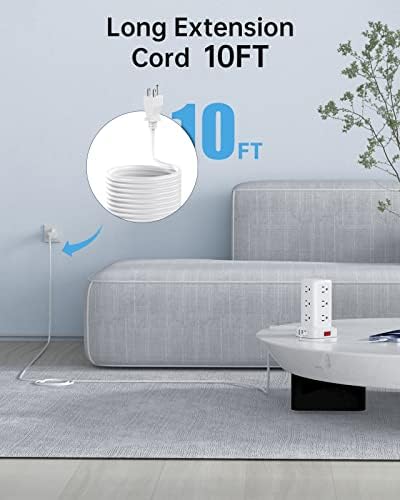 Ultimate Surge Protector Power Strip Tower with 10 FT Cord and 4 USB Ports (1 USB C) – 12 AC Outlets for Home Office and Dorm Room – Space-Saving Design with Enhanced Protection for Your Electronics and Fast Charging Solutions