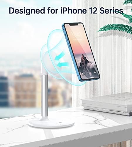 Magnetic Desk Phone Stand for iPhone 16/15/14/13/12 – Phone Holder Dock with 360°Rotation, Height&Tilt Adjustable for Office/Home Compatible with iPhone 16 15 14 13 12 Mini/Plus/Pro/Pro Max,Mag-Safe – Enhanced Compatibility and Speed
