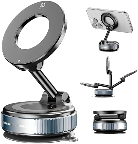 Ultimate 360° Adjustable Magnetic Phone Holder: Superior Suction Cup Mount for Vehicles, Gyms, and Mirrors – Universal Fit for i Phones, Androids, and All Smartphones – Compact, Foldable Design for Effortless Transport and Optimal Viewing Angles – Robust Vacuum Grip Ensures Hands-Free Navigation and Safe Calls – Essential Tool for Modern Drivers and Fitness Enthusiasts