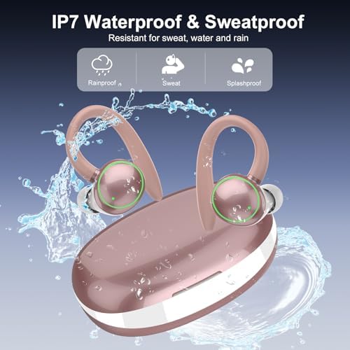 Ultimate Wireless Earbuds with Bluetooth 5.3 – Sport-Ready Headphones Featuring Advanced ENC Noise Cancellation, 48-Hour Battery Life, Secure Fit Earhooks, Deep Bass Sound, and IP7 Waterproofing for Peak Performance – Sleek Black Design for Active Users