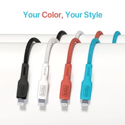 BLACK+DECKER Lightning to USB Charging Cable – Ultra-Fast Charge & Data Sync for All Apple Devices – Durable Braided Construction, Lightweight & Travel-Ready – Versatile Lengths & Color Options, Including Convenient 3 ft Length