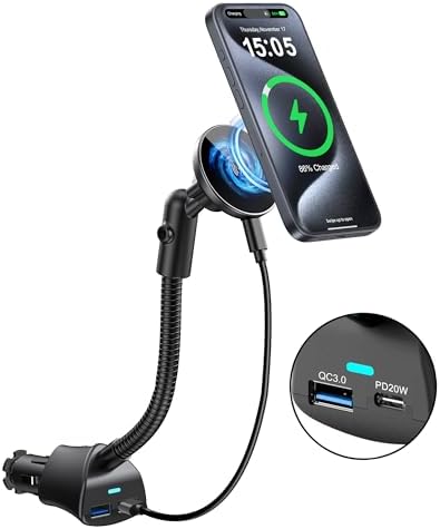 Ultimate Mag-Safe 15 W Wireless Car Charger & Dual Port Power Adapter – Magnetic Vent Mount with Fast Charging for i Phone 12 to 16 Series – Efficient Smartphone Holder for Navigation & Hands-Free Use – Enhance Your Driving Experience with Sleek Design & High Compatibility