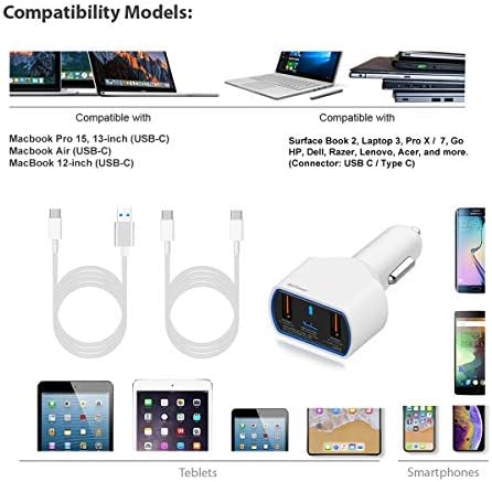 High-Power 120 W USB-C Car Charger for Laptops – Fast Charging Compatible with Mac Book Pro, HP, Dell, Razer, and Surface – Dual USB QC3.0 Output, 12 V-24 V Auto Power Supply with 59-Inch Cables – Reliable Vehicle Charger for On-the-Go Efficiency