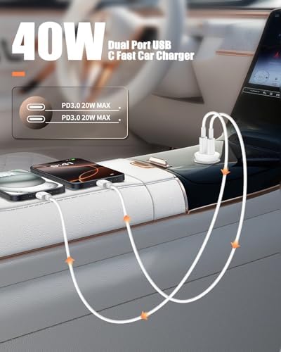Dual-Port 45 W USB C Car Charger Adapter for Apple Devices – MFi Certified Fast Charger with 3 ft Lightning Cable (Pack of 2) – Rapid Charging for i Phone 14/13/12/11 Pro Max, i Pad, and Air Pods – Durable & Portable Power Solution for On-the-Go Lifestyle