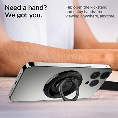 Spigen O-Mag Magnetic Phone Holder Grip for Mag Safe – Enhanced 360-Degree Rotation and Anti-Scratch Design for i Phone 16, 15, 14, 13, 12 Series & Galaxy S25/S24/S23 – Versatile Kickstand & Slip-Free Grip in Sleek Black (OM100) – Ultimate Compatibility with Magnetic Cases
