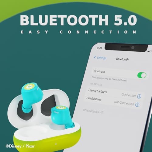 Monsters Inc Bluetooth Wireless Earbuds – Ultimate 30-Hour Playtime & Lightweight Comfort for All Ages – Seamless Connectivity & Built-In Mic for Effortless Calls – Perfect Disney Gift for Kids and Pixar Fans – Enjoy Iconic Sound Quality with Durable Design