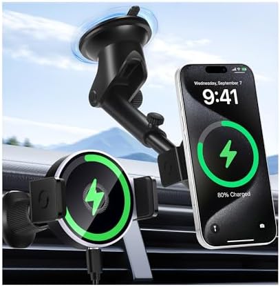 Wireless Car Charger, 15W Fast Charging Magsafe Car Phone Mount Charger for iPhone 16/15/14/13/12/11/10/9/8 & Samsung Galaxy, Auto-Clamping Car Phone Holder Compatible for Car & Home Use,Black – Enhanced Compatibility and Speed