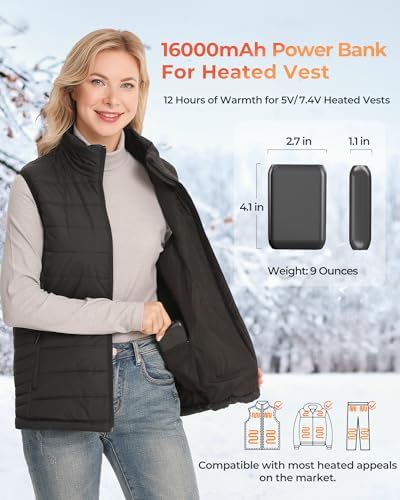 Ultimate Heated Vest Battery Pack with Fast Charging – Versatile Power Bank Featuring USB, Type-C & DC Outputs, LED Display for Seamless Connectivity, Up to 12 Hours of Reliable Warmth for Jackets, Hoodies, and Outdoor Adventures