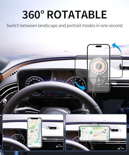 Wireless Charging car Phone Holder for Mercedes Benz E-Class 2024 2025 Accessories 12.3 inch Screen Fixed Clip,360° Rotation car Phone Mount Compatible with MagSafe – Enhanced Compatibility and Speed