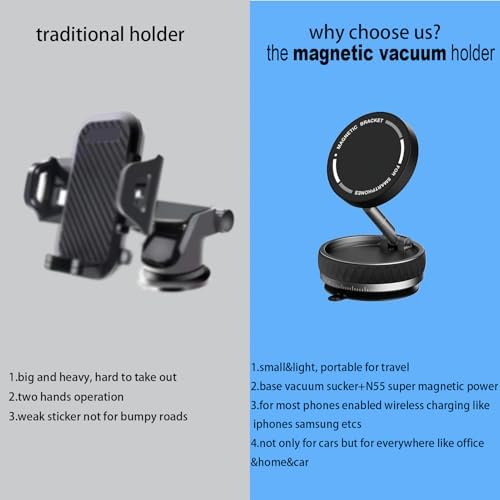 2025 Premium Vacuum Magnetic Phone Holder – 360° Rotatable Car Mount with 89 LB Suction Cup for i Phone & Android, Ideal for Gym and Mirror Use, Sleek Black Design with Superior Magnetic Strength and Universal Compatibility