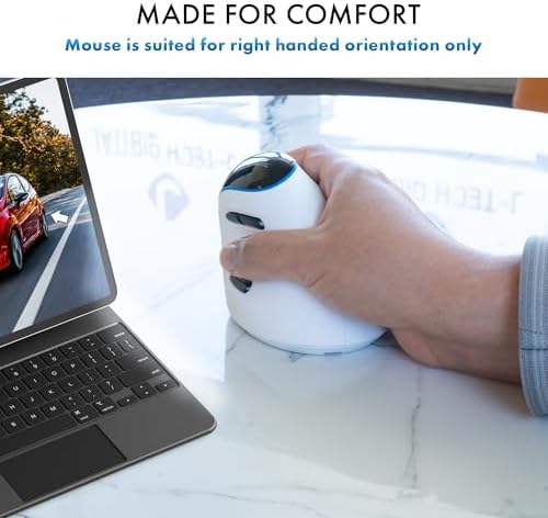 Elevate Your Comfort and Efficiency with the J-Tech Digital Wireless Ergonomic Mouse – Dual Mode Bluetooth & USB Connectivity, Rechargeable, Adjustable DPI Up to 3200 for Laptops, Desktops, PCs, and Macs – Sleek White Design for Modern Workspaces