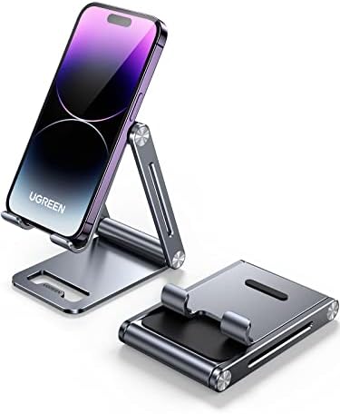 UGREEN Phone Stand for Desk Cell Phone Holder Adjustable Compatible with iPhone 15/14/13/12 Pro Max/11/XS Max/XR/X/8 Plus/Nintendo Switch, Aluminum Metal Desktop Stand Portable, Space Grey – Enhanced Compatibility and Speed
