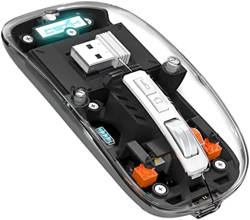 Sleek A.JAZZ Wireless Bluetooth 5.1 & 2.4 G Mini Mouse – Lightweight, Rechargeable, and Silent for Ultimate Focus in Office, PC, Mac, and i Pad Use – Stylish Transparent Design with Nano USB-C Receiver for Enhanced Compatibility and Performance