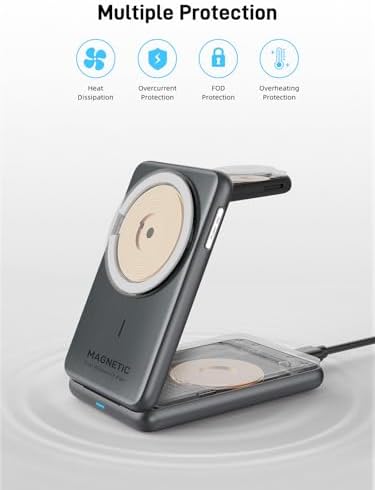 3-in-1 Foldable Mag Safe Wireless Charger for Apple Devices – Ultimate Travel Charging Station for i Phone 16/15/14/13, Air Pods Pro 2, and Apple Watch Series 10/9/8/7 – Enhanced Speed, Magnetic Alignment, and Stylish Design for Seamless Power Solutions