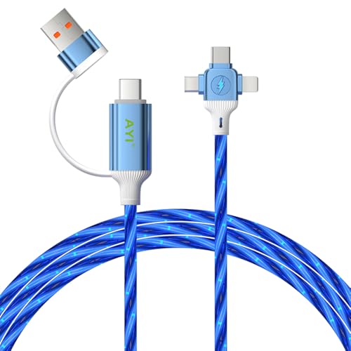 AYI 6-in-1 Universal Multi-Port Charger: Fast PD Charging Cable with USB A/Type C, Lighted Current Indicator, and Enhanced Device Compatibility for Smartphones, Laptops, and Tablets – Compact, Durable, and Travel-Friendly Solution