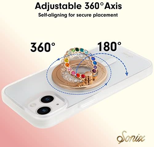Elevate Your i Phone Experience with the Sonix Magnetic Phone Grip – Stylish Rhinestone Ring Holder for i Phone 12, 13, 14, 15 Series – Effortless 360° Rotation and Secure Mag Safe Compatibility – Sleek Silver/Clear Design for Ultimate Functionality and Fashion
