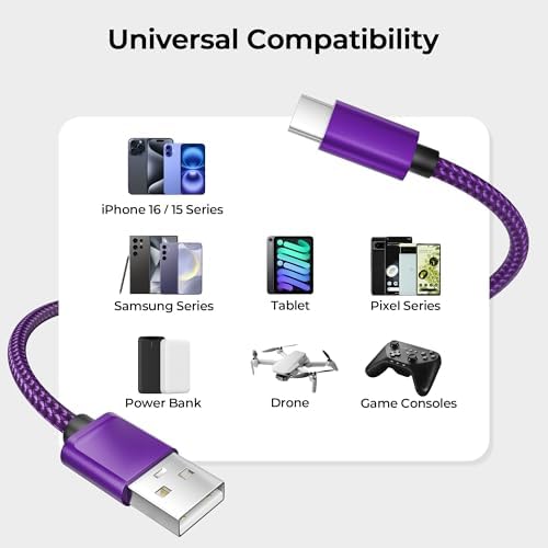 Premium Car Play Charging Cable Set for i Phone 16/15 Pro Max – 3-Pack (3.3 FT, 6.6 FT, 10 FT) USB A to USB C – Fast Data Transfer & Durable Design for i Pad Pro, Air Pods, Galaxy S24/S23/S22 & More – Enhanced Compatibility for Effortless Connectivity and Navigation