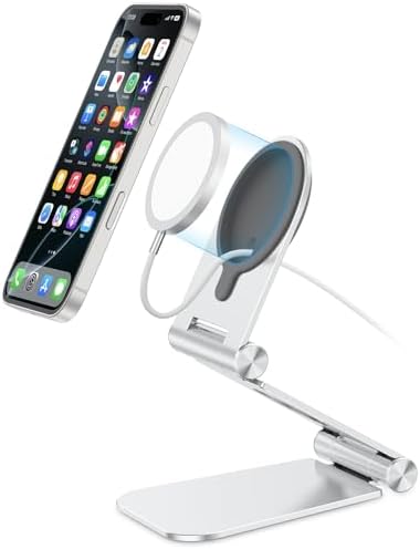 Stand for MagSafe Charger, OMOTON Foldable Phone Stand Holder for MagSafe Accessories， Compatible with iPhone 15/14/13/12 Pro Max/Pro/Mini, Charger for MagSafe Not Included, Black – Enhanced Compatibility and Speed