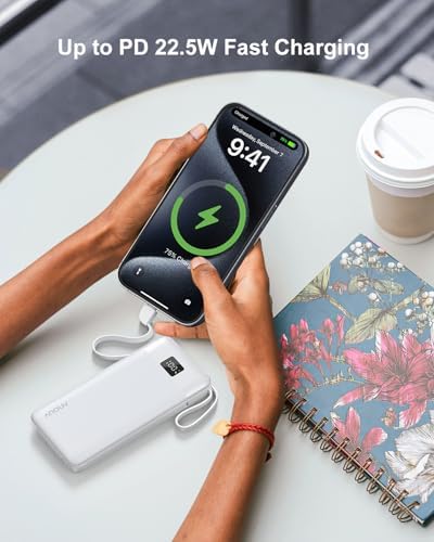 Revolutionize Your Charging Experience with ANOUV 10,000 m Ah Portable Power Bank – Built-in Cables & AC Plug for Fast, On-the-Go USB-C Charging, Compatible with i Phones and All Smart Devices – LED Display for Real-Time Battery Monitoring – The Ultimate Travel Essential for Efficiency and Convenience