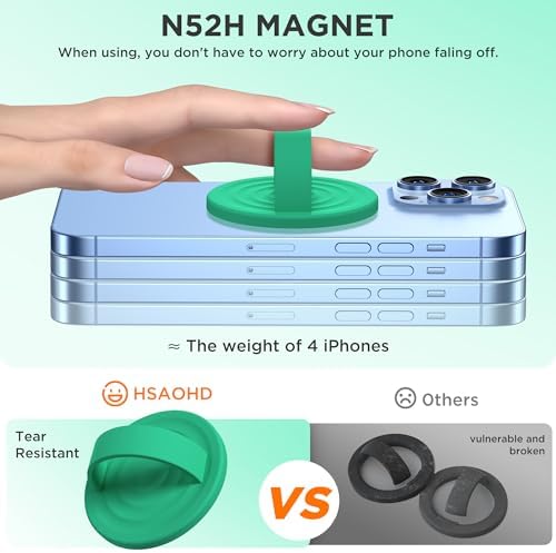 Emerald Green Magnetic Phone Grip for i Phone – Premium Silicone Loop Holder Compatible with Mag Safe | Ergonomic, Removable Ring for Secure Handling & Chic Style | Ideal for i Phone 12/13/14/15/16 Pro Max/Plus Models