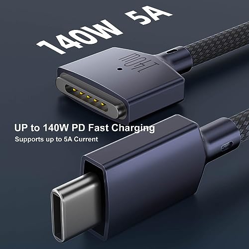 High-Performance 140 W USB-C Magnetic Charging Cable for Mac Book Air (M2, 2022) & Mac Book Pro (M1/M2, 14″ & 16″) – 6.6 ft Midnight Braided Cord, Rapid 50% Charge in 30 Minutes, Secure Magnetic Connection, Durable Tangle-Free Design, Enhanced Safety Features with 365-Day Satisfaction Guarantee