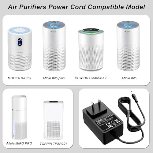 High-Speed Universal Power Adapter for Afloia, MOOKA, TOPPIN, and VEWIOR Air Purifiers – Reliable Replacement Cord for Kilo, Kilo Plus, and MIRO PRO Models – Durable, Lightweight Design for Enhanced Air Quality Performance and Optimal Compatibility