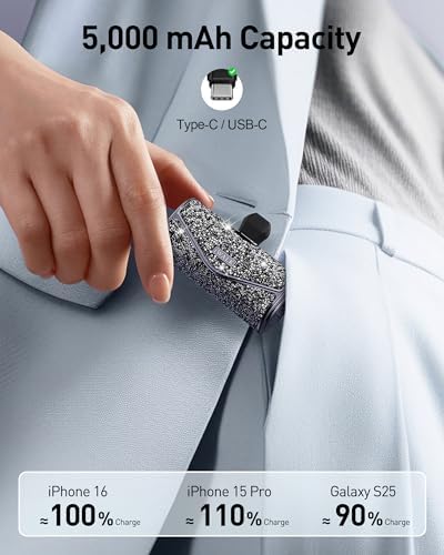 Sparkling 5000 m Ah Portable Charger by i Walk – 22.5 W High-Speed Power Bank with Integrated USB-C for i Phone 16/15 & Samsung Galaxy S25/S24 – Stylish Travel Companion for Effortless On-the-Go Charging and Continuous Power Output