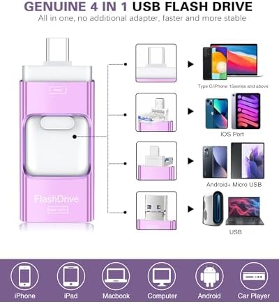 4-in-1 Rose Pink 256 GB Flash Drive for i Phone & i Pad – Versatile USB Type C Memory Stick for Seamless File Transfers Across Android, Computers & More – Enhanced Speed & Storage Solution for Photos, Videos, and Documents