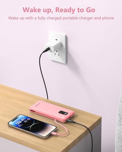 Ultimate Charmast 10,000 m Ah Portable Power Bank with Integrated Cables & Wall Plug – Fast Charging Essential for i Phone 16/15/14/13, Samsung, i Pad, and More – Unmatched Convenience for Travelers and On-the-Go Professionals