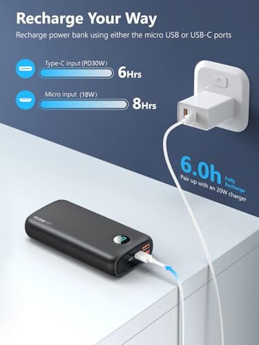 High-Capacity 40,000 m Ah Portable Power Bank with PD 30 W & QC 4.0 Fast Charging, Dual USB + Type-C Outputs, Built-in LED Flashlight & Real-Time Battery Display – Ultimate Travel Companion in Carbon Black for All Your Devices