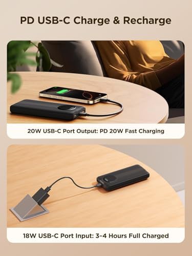 Aioneus 10000 m Ah Portable Charger with Dual Built-in Cables – High-Speed 22.5 W USB-C Power Bank for i Phone 16/15 and Samsung Galaxy S24/S10 e – All-in-One Travel Battery Pack with Intelligent LED Display and Automatic Power Off for Enhanced Device Safety and Compatibility