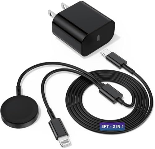 Revolutionary 2-in-1 USB C Charger for Apple Watch & i Phone – 6 FT Magnetic Fast Charging Cable with USB-C Wall Adapter – Compatible with Apple Watch Series 8/7/6/SE/5/4 & i Phone 14/13/12 – Ultimate Convenience & Enhanced Durability for On-the-Go Charging Solutions