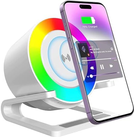 Multifunctional Wireless Charger Station with Premium Bluetooth Speaker and Adjustable LED Ambient Lighting – Fast Charging for i Phone 15, 14, 13, 12, 11, X Pro Max – Elevate Your Audio and Charging Experience in Style