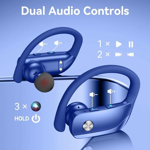 Elevate Your Sound Experience with Bmani Wireless Earbuds: 48-Hour Playtime Bluetooth Headphones with LED Battery Indicator, Secure Over-Ear Design, Built-in Mic for Hands-Free Calls, Ideal Sport Earphones for Active Lifestyles