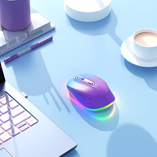 seenda Rechargeable Wireless Mouse with LED Rainbow Lights – Ergonomic, Quiet Click Design for Laptops, PCs, and Chromebooks – Perfect for Kids and Professionals Alike – Portable Purple Accessory for Enhanced Productivity and Style