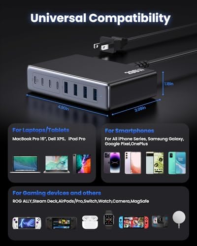 200 W Ga N IV USB-C Charging Hub: 8-Port Fast Charging Station with PD 65 W for Laptops, i Phones, i Pads, and Steam Deck – Compact & Efficient Power Adapter in Striking Red for Ultimate Device Versatility