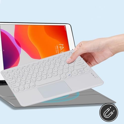 Ultra-Slim 10-Inch Wireless Bluetooth Keyboard with Touchpad – Rechargeable & Portable Universal Keyboard for i OS, Android & Windows Devices – Effortless Typing on the Go in Sleek White Finish