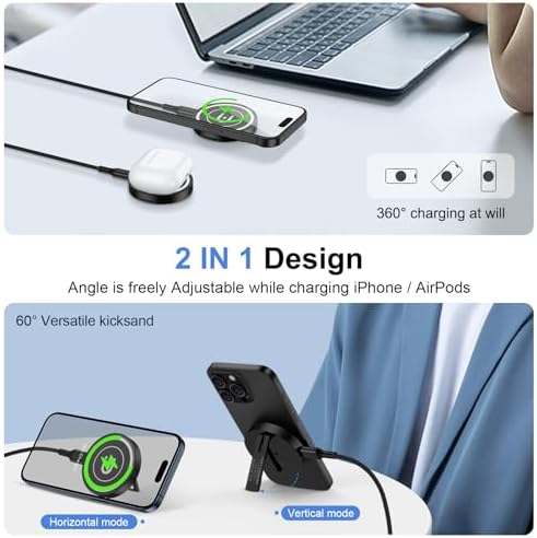 Magnetic Wireless Charger Pad – 15 W Fast Charging Station for i Phone 16/15/14/13 Series & Samsung Galaxy S25 Ultra – Includes 20 W USB-C Adapter – Compact Qi-Certified Charger with Strong Magnetic Alignment for Seamless On-the-Go Use – Enhanced Compatibility with Mag Safe Cases – Safe Trickle Charge Mode for Optimal Battery Protection – Perfect Travel Companion for Efficient Charging and Multitasking