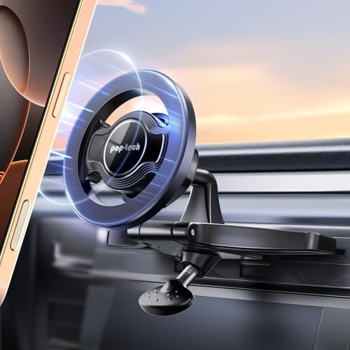 Revolutionize Your Driving Experience with the Pop-Tech Magnetic CD Slot Phone Holder – Advanced Mag Safe Compatibility for All Smartphones, Adjustable Cradle for Optimal Viewing Angles, Effortless Installation and Enhanced Stability for Hands-Free Navigation and Calls