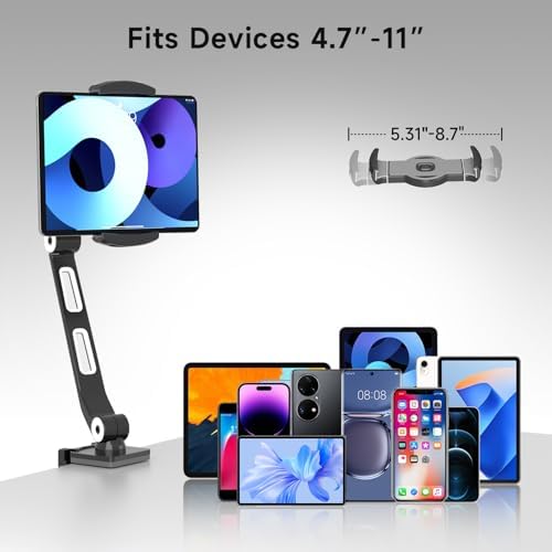 Suptek Adjustable Aluminum Alloy Cell Phone Desk Mount Stand – Versatile 360° Rotating Holder for i Pad, i Phone, Samsung & Asus (4.7-11 inches) – Perfect for Home, Office, or Kitchen Use – Unmatched Stability & Comfort for Daily Tasks