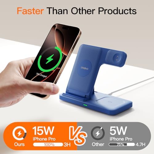 3-in-1 Wireless Charging Station for Apple Devices – 15 W Fast Charger Stand for i Phone 16/15/14/13/12/11, Apple Watch, and Air Pods – Convenient Portable Design with Enhanced Compatibility and Safety Features for Home and Travel – Perfect Gift for Tech Enthusiasts