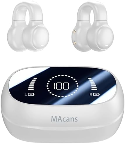 Revolutionary Air Conduction Wireless Earbuds with Open Ear Design – Sport-Ready Bluetooth 5.3 Headphones Featuring LED Power Display and Sweat Resistance for Active Lifestyles – Perfect for Jogging, Cycling, and Daily Commutes – Enhanced Compatibility and Superior Comfort in White