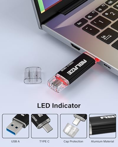 ABLAZE 128 GB Dual USB C Flash Drive 2 Pack – Ultra-Fast USB 3.0 & Type C Compatibility for i Phone 16/15, Android Devices, Laptops & Tablets – Perfect for On-the-Go File Transfers and Data Storage Solutions