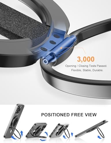 EWA Mag One Ultra Phone Grip Stand – Advanced Elastic Finger Loop & Magnetic Kickstand Holder for i Phone 16, 15, 14, 13 Pro/Max/Plus – Optimal Hands-Free Viewing & Superior Grip Stability – Sleek Black Design for Everyday Convenience